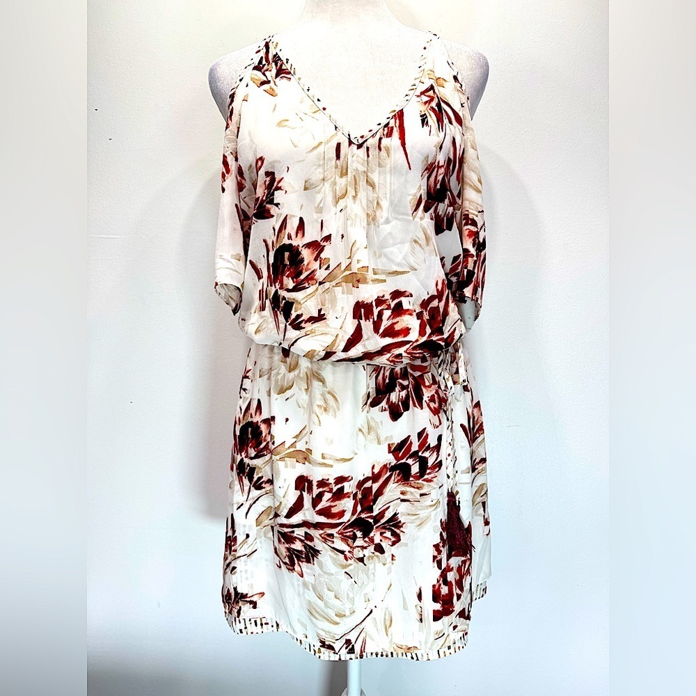 White House Black Market Blousy Pleated Belted Cold Shoulder Midi Dress Boho